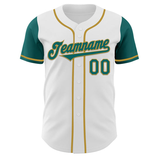 Custom White Teal-Old Gold Authentic Two Tone Baseball Jersey - Sky-Custom