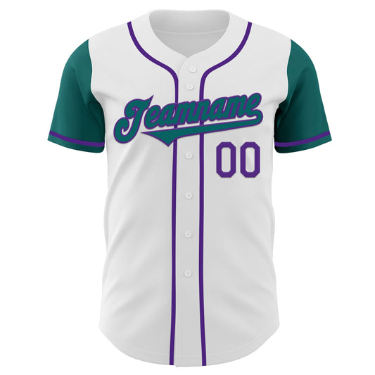 Custom White Teal-Purple Authentic Two Tone Baseball Jersey - Sky-Custom