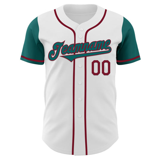 Custom White Teal-Crimson Authentic Two Tone Baseball Jersey - Sky-Custom
