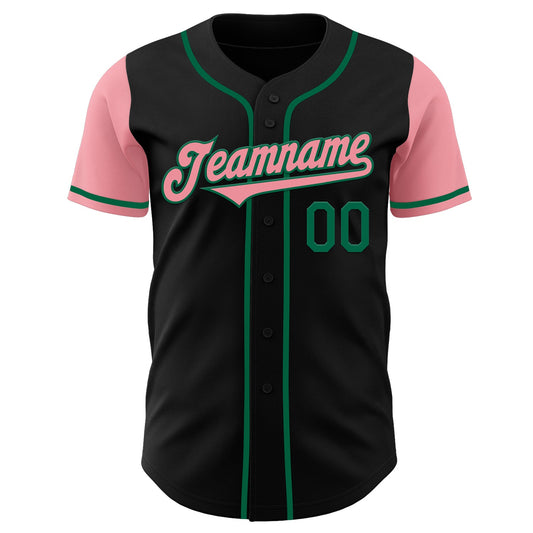 Custom Black Medium Pink-Kelly Green Authentic Two Tone Baseball Jersey - Sky-Custom