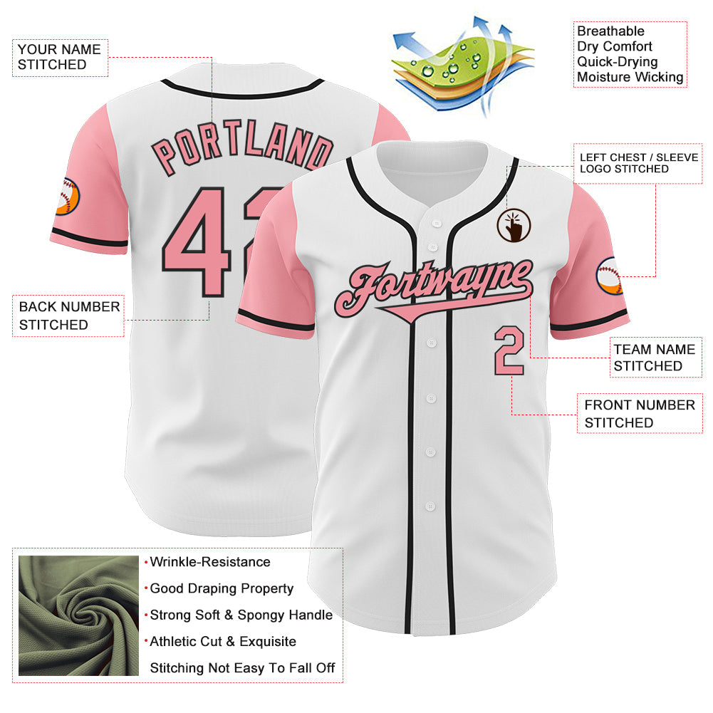 Custom White Medium Pink-Black Authentic Two Tone Baseball Jersey - Sky-Custom