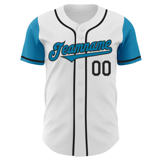 Custom White Panther Blue-Black Authentic Two Tone Baseball Jersey - Sky-Custom