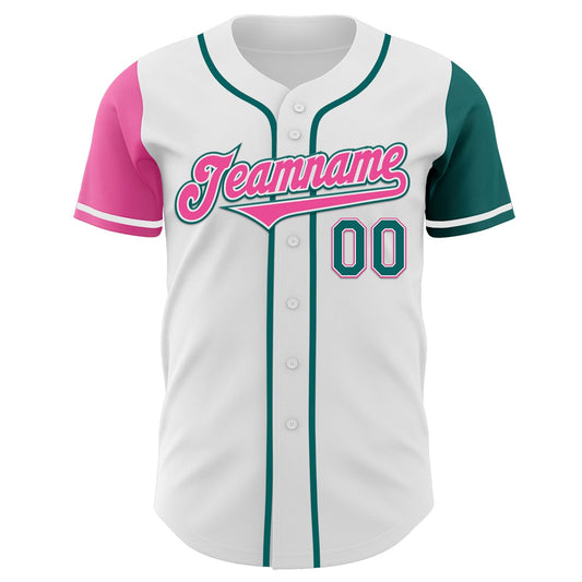 Custom White Teal-Pink Authentic Two Tone Baseball Jersey - Sky-Custom