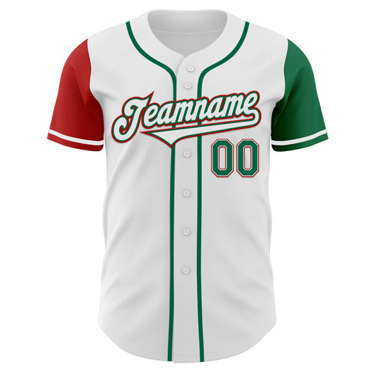 Custom White Kelly Green-Red Authentic Two Tone Baseball Jersey - Sky-Custom