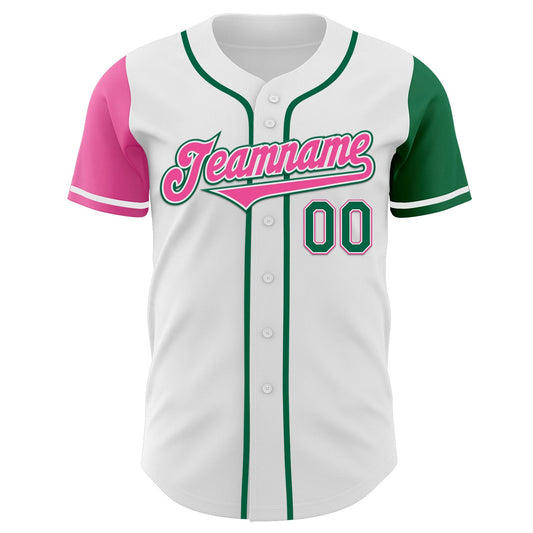 Custom White Kelly Green-Pink Authentic Two Tone Baseball Jersey - Sky-Custom