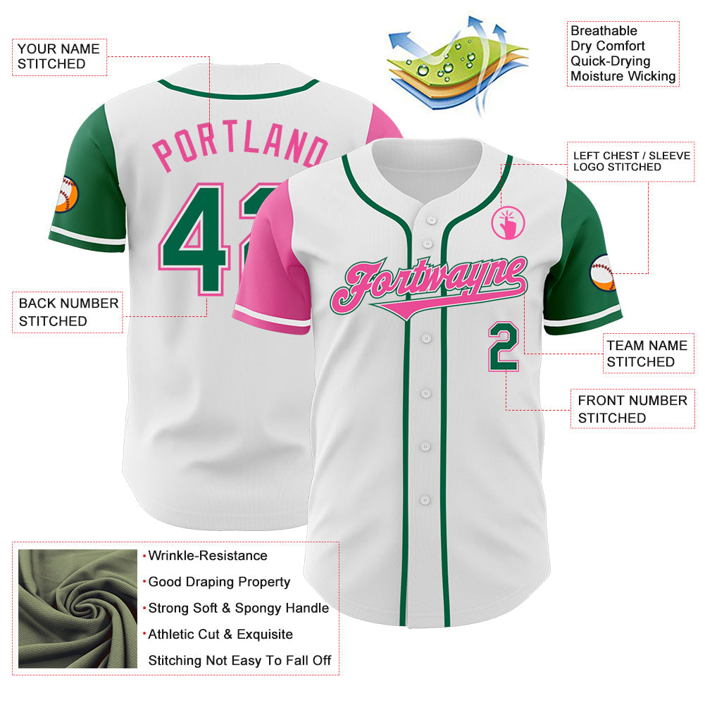 Custom White Kelly Green-Pink Authentic Two Tone Baseball Jersey - Sky-Custom
