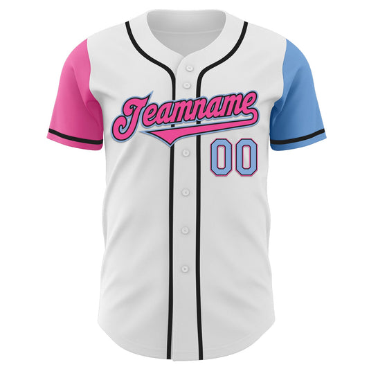 Custom White Light Blue Black-Pink Authentic Two Tone Baseball Jersey - Sky-Custom