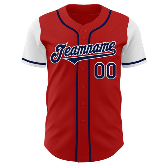 Custom Red Navy-White Authentic Two Tone Baseball Jersey - Sky-Custom