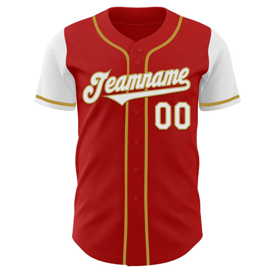 Custom Red White-Old Gold Authentic Two Tone Baseball Jersey - Sky-Custom