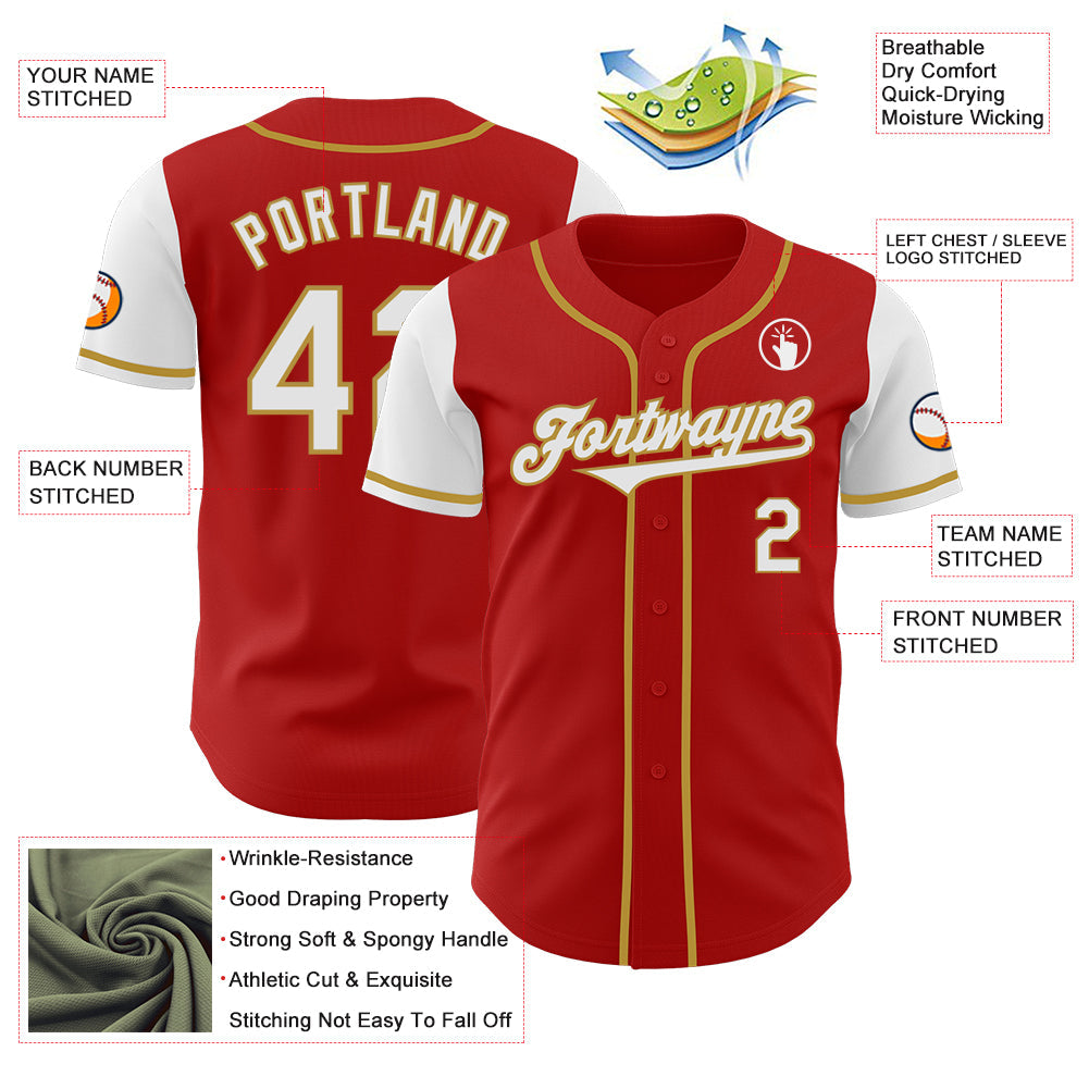 Custom Red White-Old Gold Authentic Two Tone Baseball Jersey - Sky-Custom
