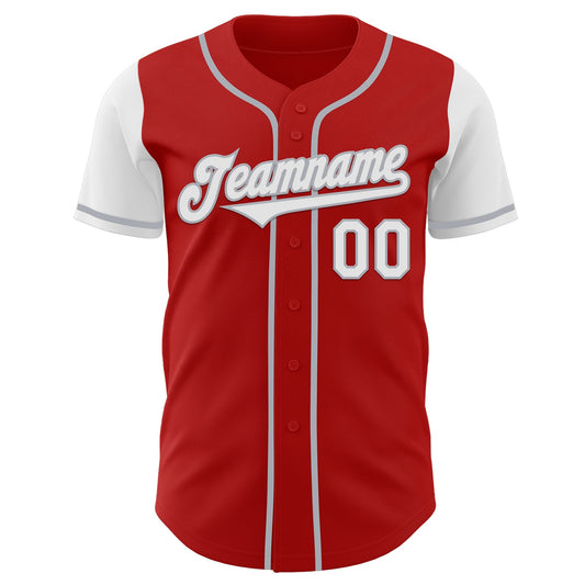 Custom Red White-Gray Authentic Two Tone Baseball Jersey - Sky-Custom