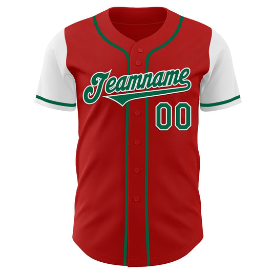 Custom Red Kelly Green-White Authentic Two Tone Baseball Jersey - Sky-Custom