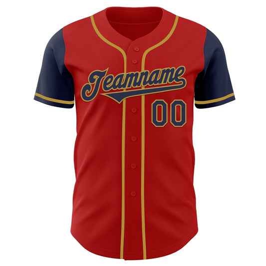 Custom Red Navy-Old Gold Authentic Two Tone Baseball Jersey - Sky-Custom