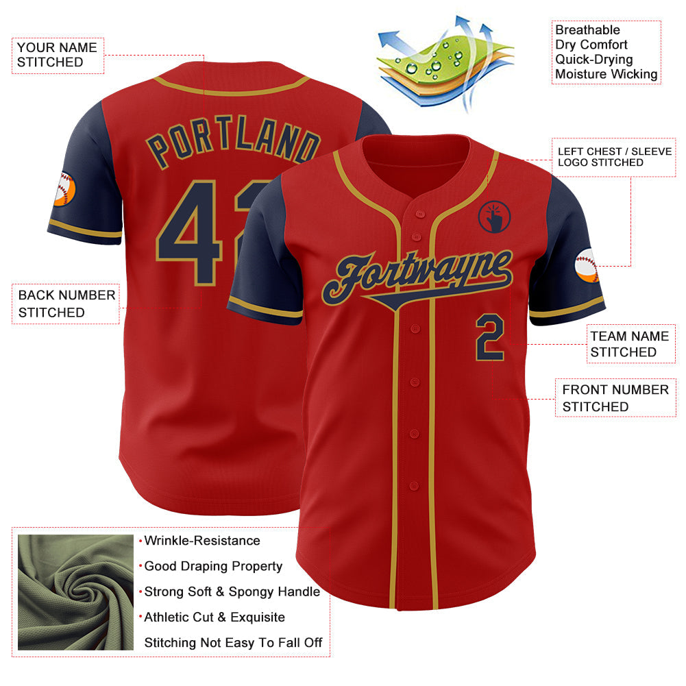 Custom Red Navy-Old Gold Authentic Two Tone Baseball Jersey - Sky-Custom