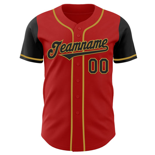 Custom Red Black-Old Gold Authentic Two Tone Baseball Jersey - Sky-Custom
