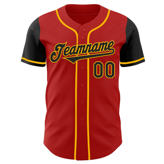 Custom Red Black-Gold Authentic Two Tone Baseball Jersey - Sky-Custom