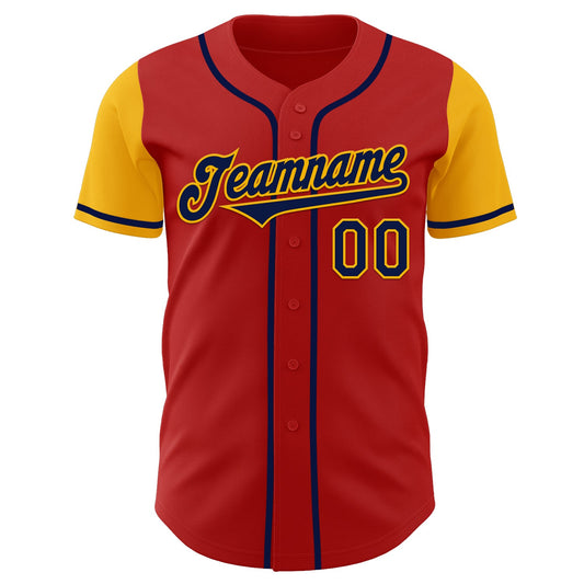 Custom Red Navy-Gold Authentic Two Tone Baseball Jersey - Sky-Custom