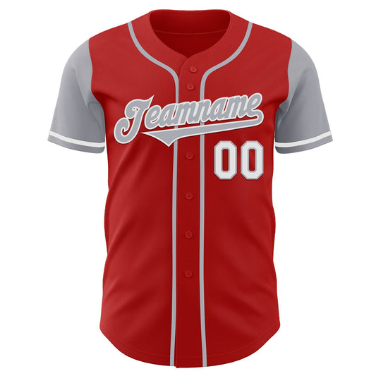Custom Red Gray-White Authentic Two Tone Baseball Jersey - Sky-Custom
