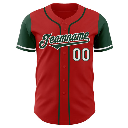 Custom Red Green-White Authentic Two Tone Baseball Jersey - Sky-Custom