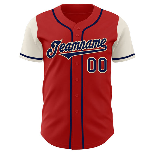 Custom Red Navy-Cream Authentic Two Tone Baseball Jersey - Sky-Custom