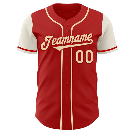Custom Red Cream Authentic Two Tone Baseball Jersey - Sky-Custom
