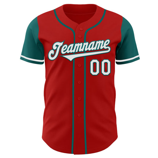 Custom Red White-Teal Authentic Two Tone Baseball Jersey - Sky-Custom