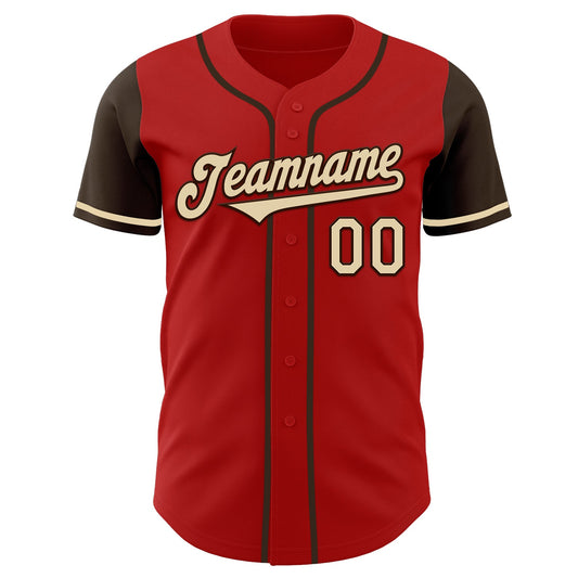 Custom Red Cream-Brown Authentic Two Tone Baseball Jersey - Sky-Custom