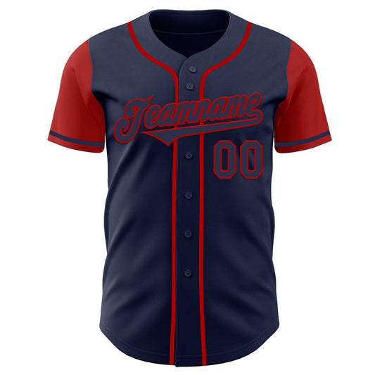 Custom Navy Red Authentic Two Tone Baseball Jersey - Sky-Custom