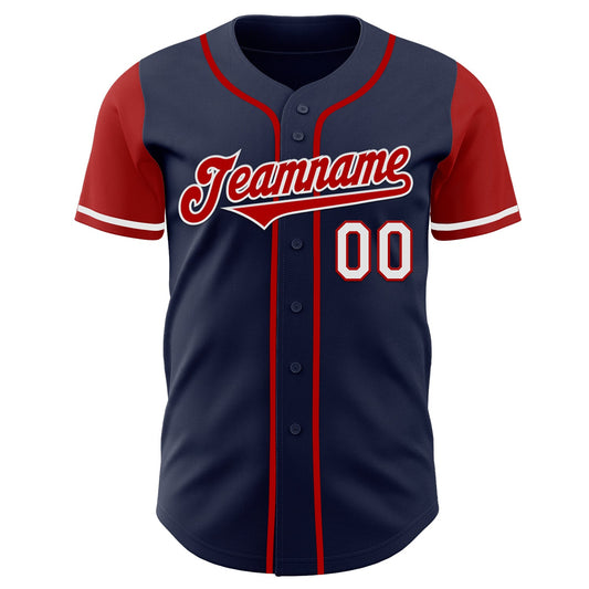 Custom Navy Red-White Authentic Two Tone Baseball Jersey - Sky-Custom
