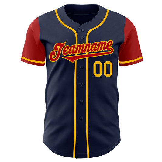 Custom Navy Red-Gold Authentic Two Tone Baseball Jersey - Sky-Custom
