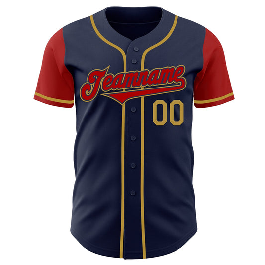 Custom Navy Red-Old Gold Authentic Two Tone Baseball Jersey - Sky-Custom