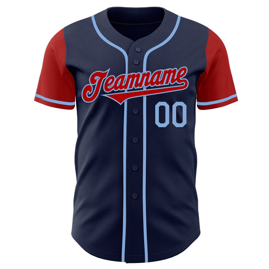 Custom Navy Red-Light Blue Authentic Two Tone Baseball Jersey - Sky-Custom