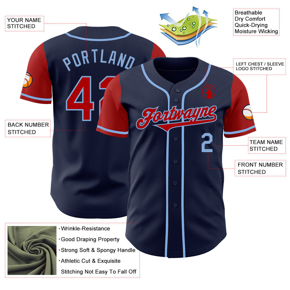 Custom Navy Red-Light Blue Authentic Two Tone Baseball Jersey - Sky-Custom