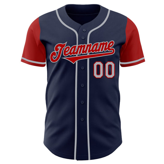 Custom Navy Red-Gray Authentic Two Tone Baseball Jersey - Sky-Custom
