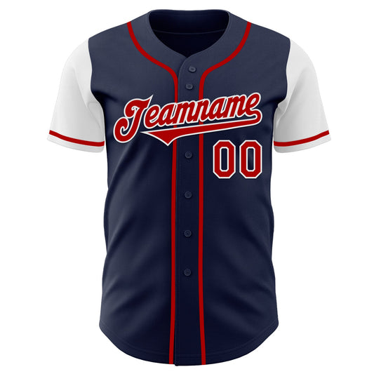 Custom Navy Red-White Authentic Two Tone Baseball Jersey - Sky-Custom