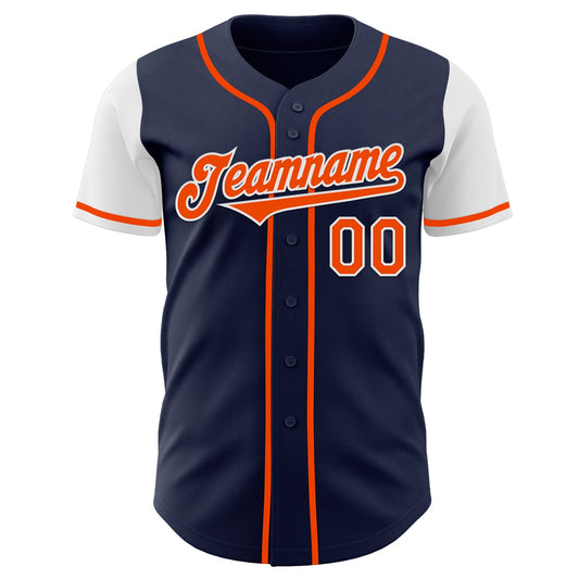 Custom Navy Orange-White Authentic Two Tone Baseball Jersey - Sky-Custom