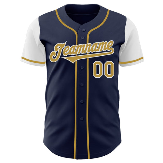 Custom Navy Old Gold-White Authentic Two Tone Baseball Jersey - Sky-Custom