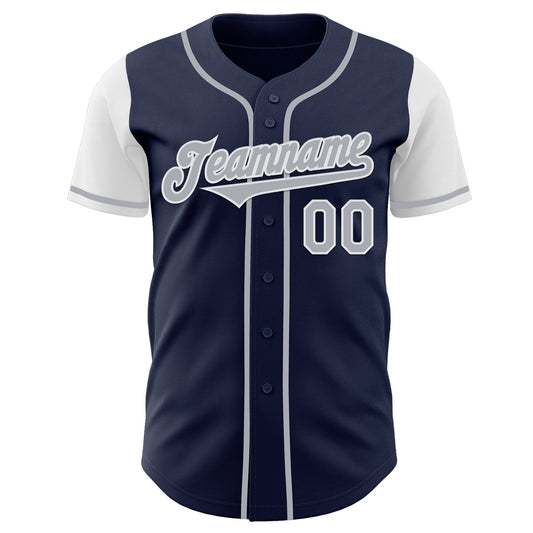 Custom Navy Gray-White Authentic Two Tone Baseball Jersey - Sky-Custom