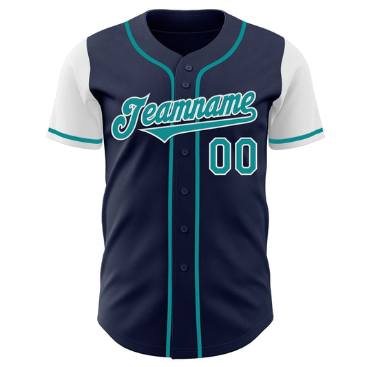 Custom Navy Teal-White Authentic Two Tone Baseball Jersey - Sky-Custom
