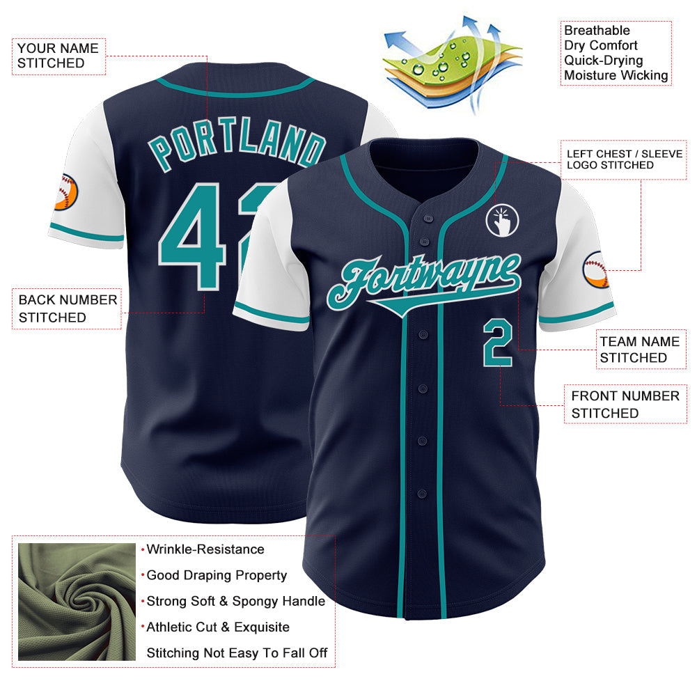 Custom Navy Teal-White Authentic Two Tone Baseball Jersey - Sky-Custom