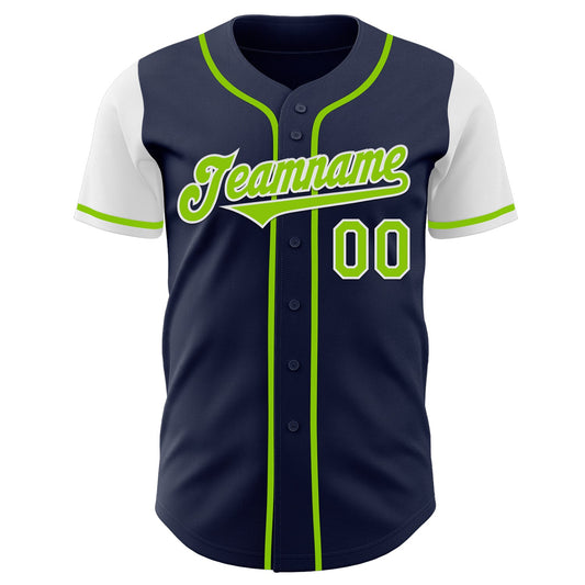 Custom Navy Neon Green-White Authentic Two Tone Baseball Jersey - Sky-Custom