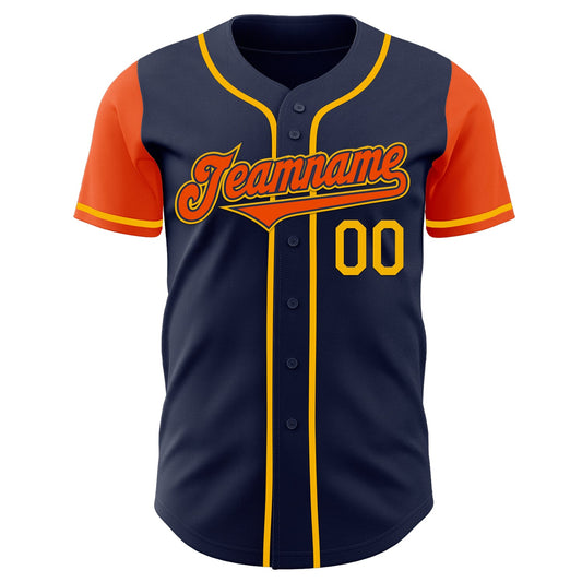 Custom Navy Orange-Gold Authentic Two Tone Baseball Jersey - Sky-Custom