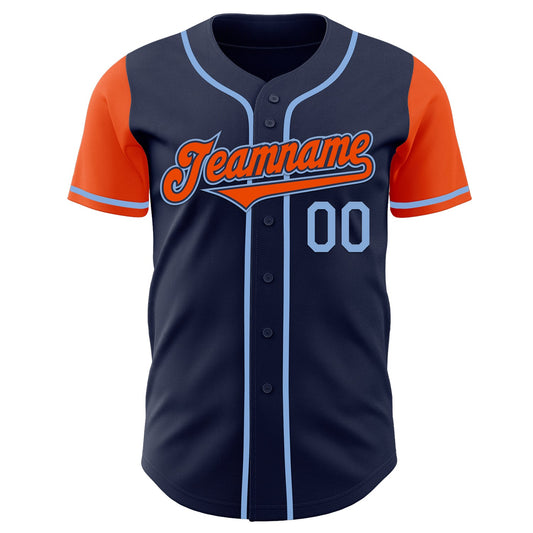 Custom Navy Orange-Light Blue Authentic Two Tone Baseball Jersey - Sky-Custom