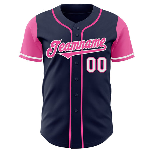 Custom Navy Pink-White Authentic Two Tone Baseball Jersey - Sky-Custom