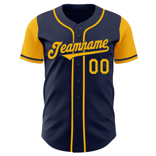 Custom Navy Gold Authentic Two Tone Baseball Jersey - Sky-Custom