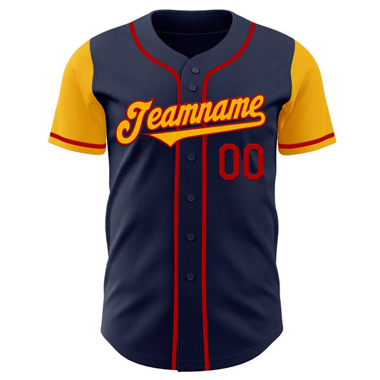 Custom Navy Gold-Red Authentic Two Tone Baseball Jersey - Sky-Custom