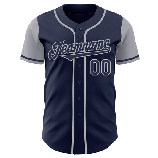 Custom Navy Gray Authentic Two Tone Baseball Jersey - Sky-Custom