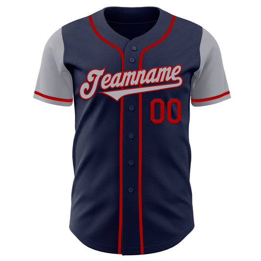 Custom Navy Gray-Red Authentic Two Tone Baseball Jersey - Sky-Custom