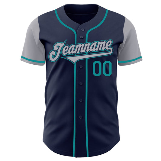 Custom Navy Gray-Teal Authentic Two Tone Baseball Jersey - Sky-Custom