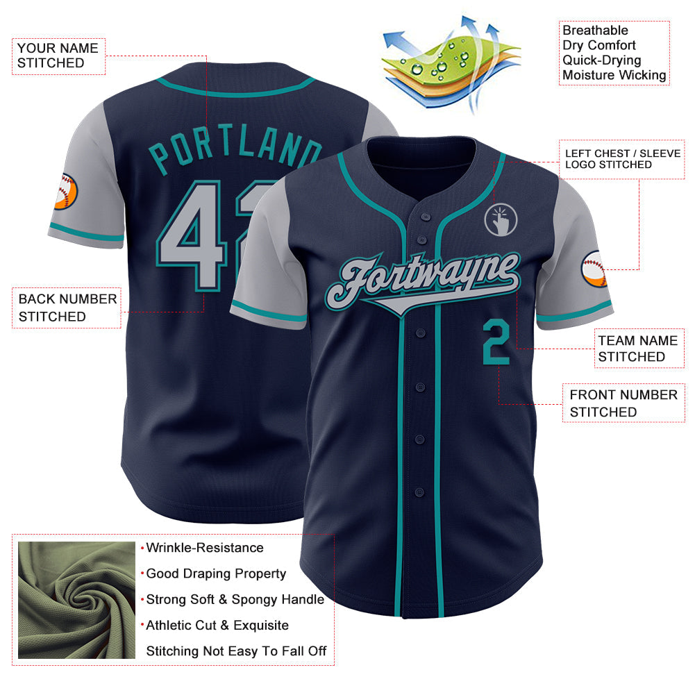 Custom Navy Gray-Teal Authentic Two Tone Baseball Jersey - Sky-Custom